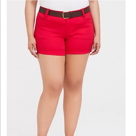 Torrid Red Sateen Belted Shorts 24 - Picture 1 of 4